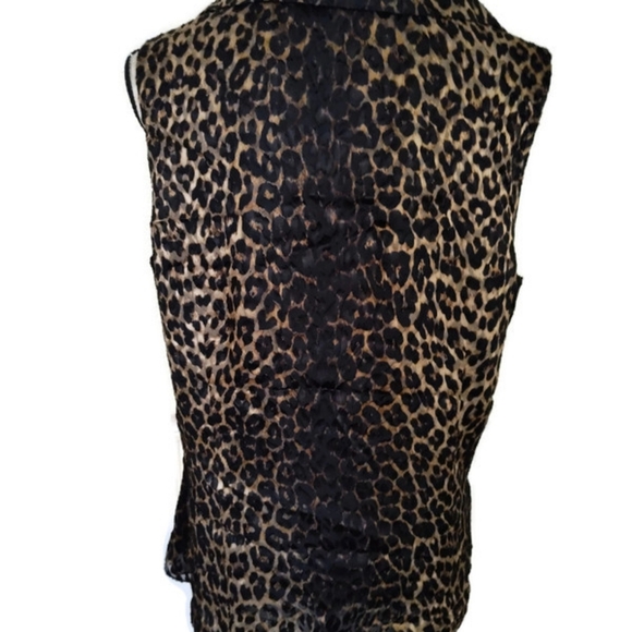Dana Buchman Silk leopard Print Ruffle Sleeveless Top Size 14 - Picture 4 of 4